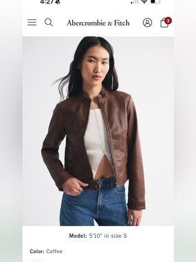 Abercrombie and Fitch Slim Vegan Leather Mockneck Jacket, NWT, size small